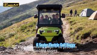 Um olhar mais atento: carrinho de golfe elétrico multiuso levantado de 6 lugares com assento traseiro rebatível, cor personalizável